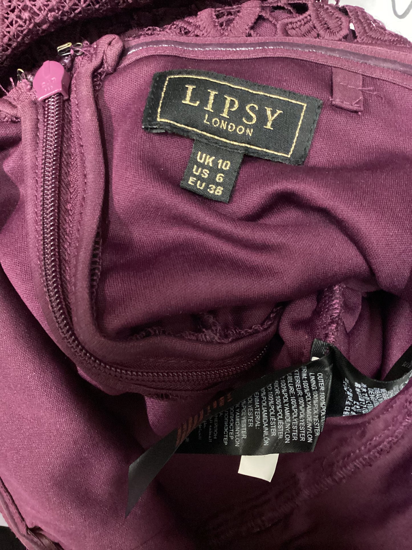 Lipsy Sequins and Lace Purple Dress Size 10