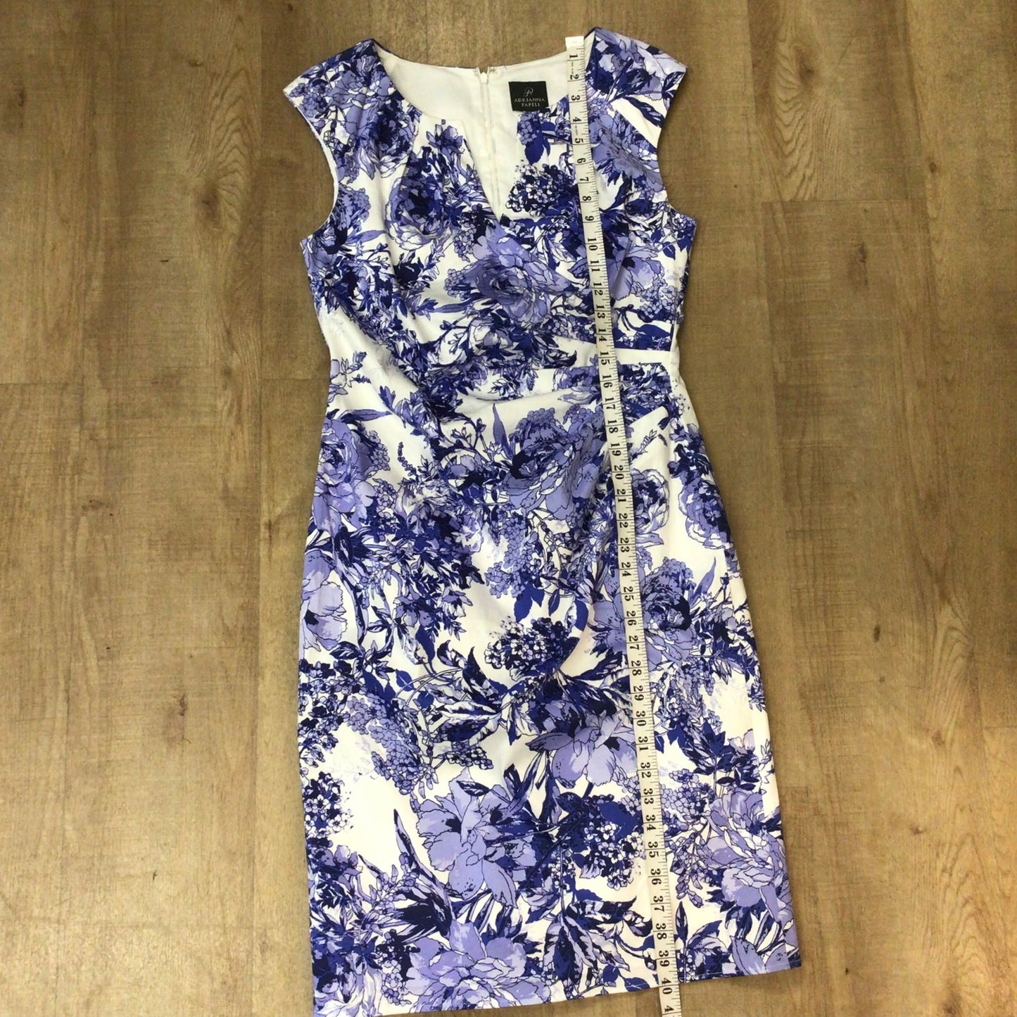 Adrianna Papell Blue & White Cotton Blend Floral Dress Size 14