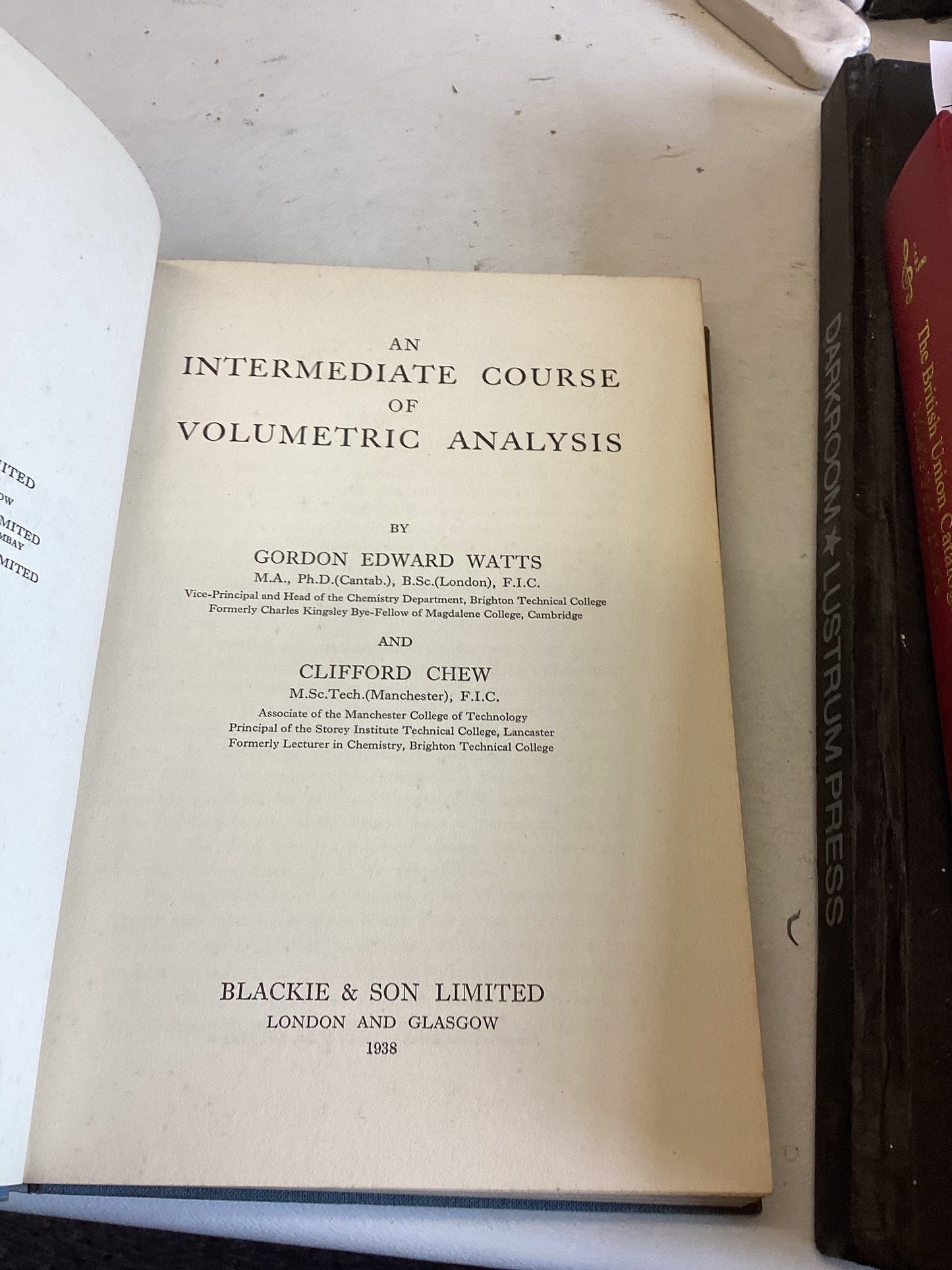 An Intermediate Course of Volumetric Analysis Watts & Chew