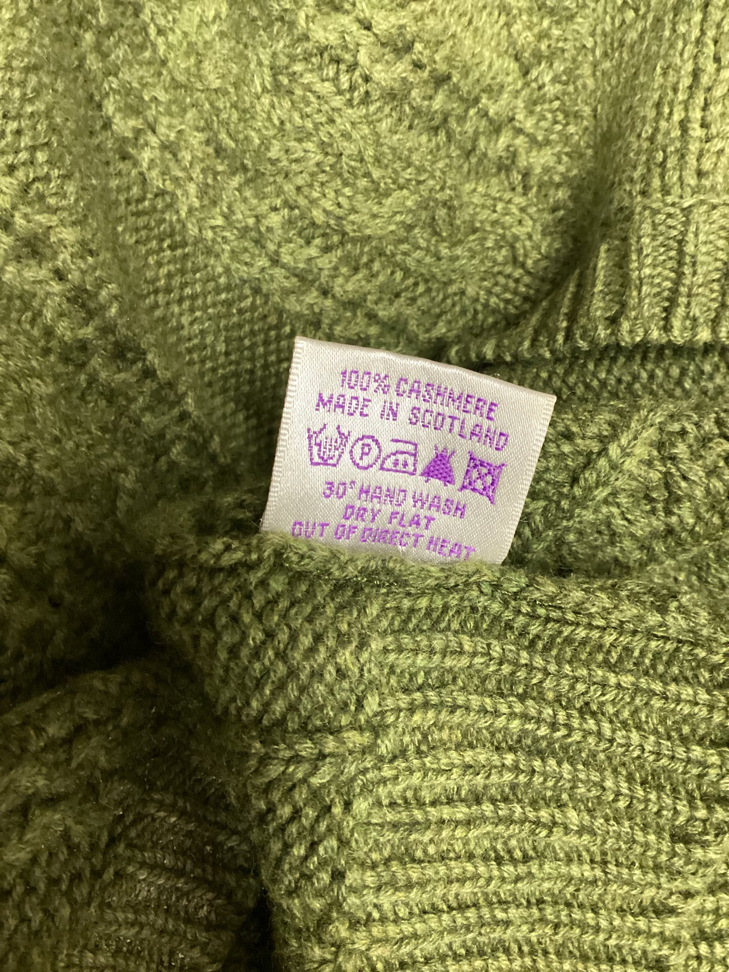 Brora 100% Cashmere Made in Scotland Green Knit Size 16-18