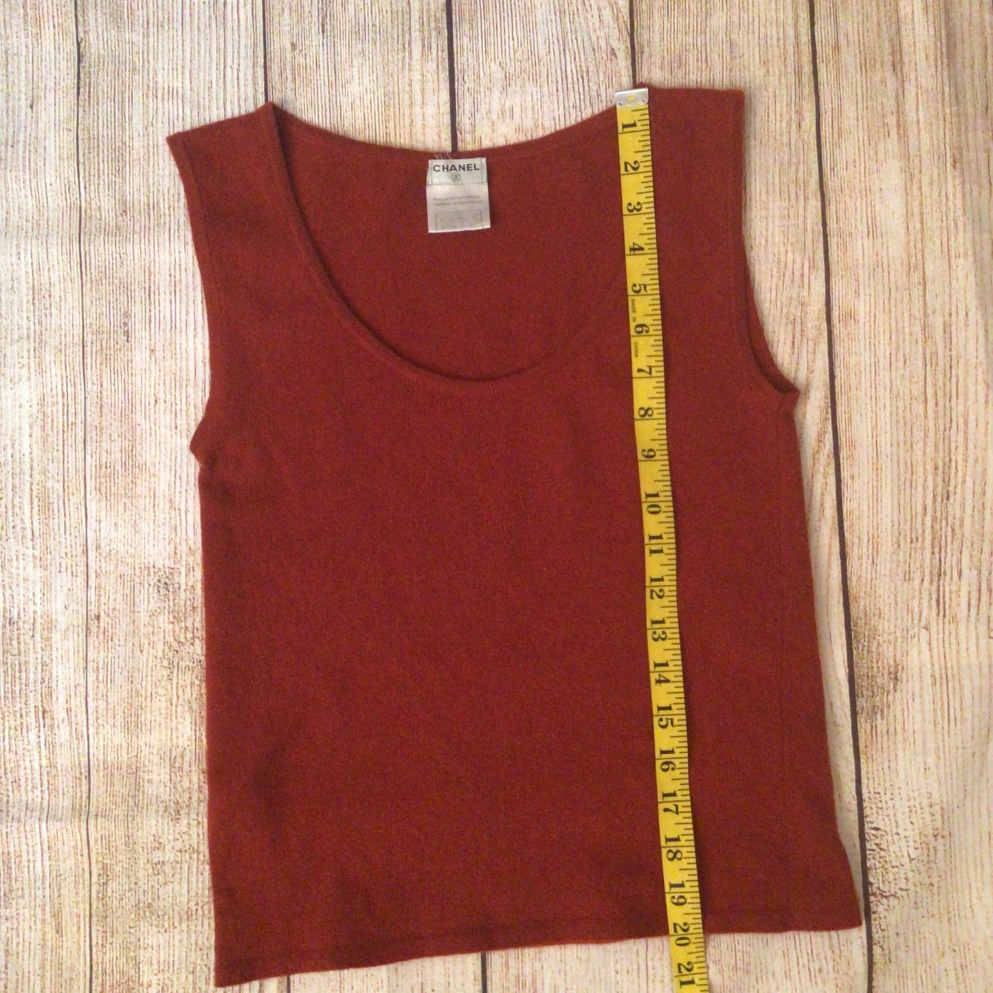 Vintage Chanel Rust Brown Knitted 100% Cashmere Top Size 42 (P22313W03243)