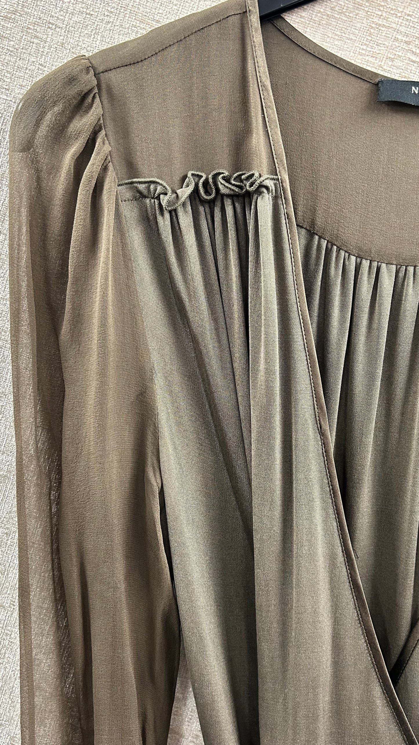 Nougat 100% Silk Wrap Dress Olive 14