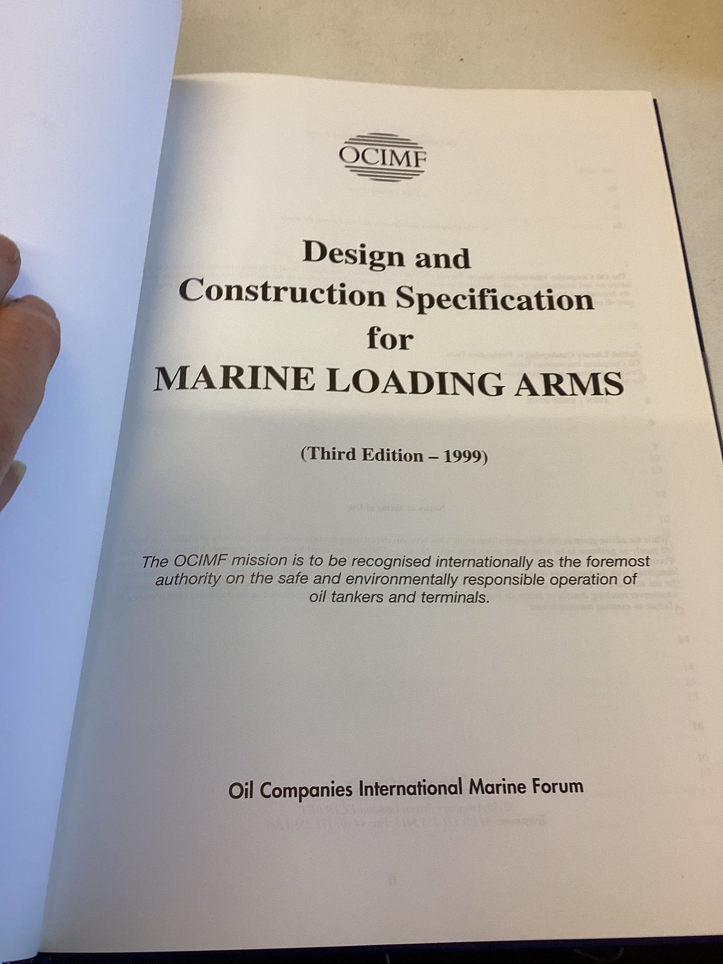 Design and Construction Specification For Marine Loading Arms Third Edition 1999 Oil Companies International Marine Forum