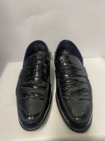 Russell and Bromley Black Croc Patent Leather Slip On Loafer 9.5/44