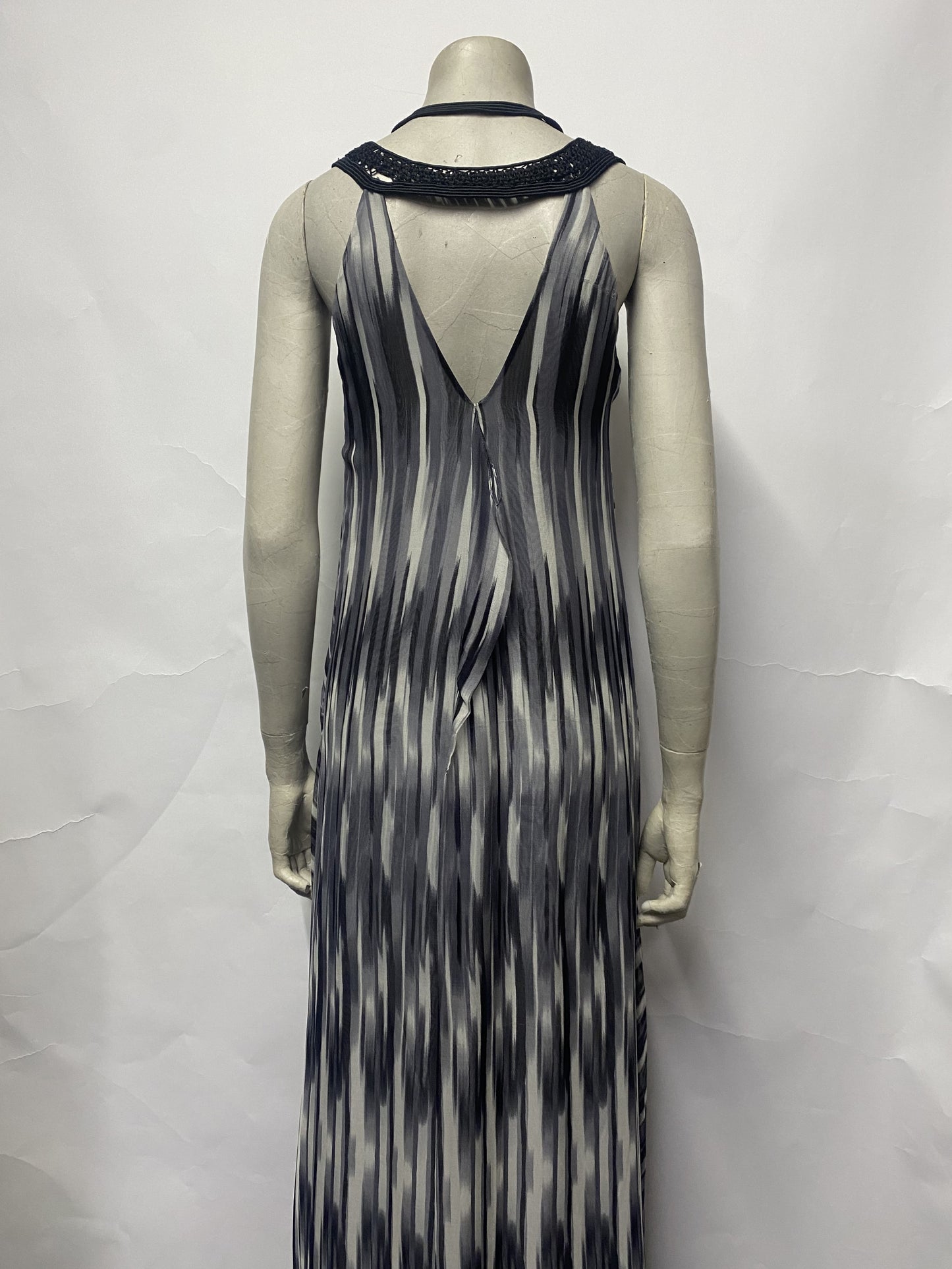 Nocturne Grey Stripe Silk Maxi Dress 10