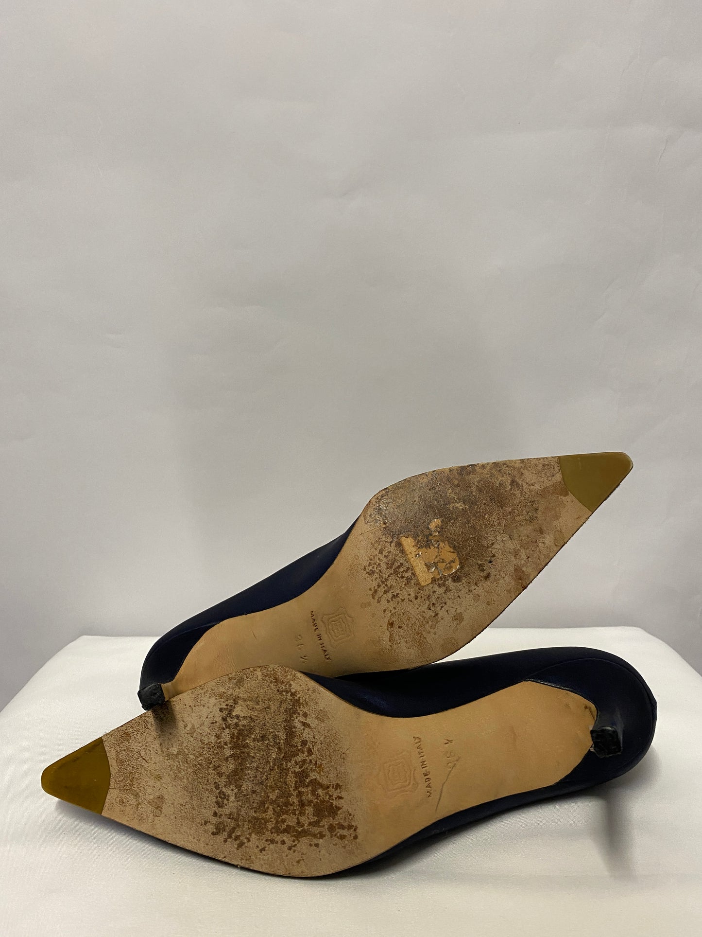 Joseph Azagury Navy Satin Pointed Toe Heels 3 1/2