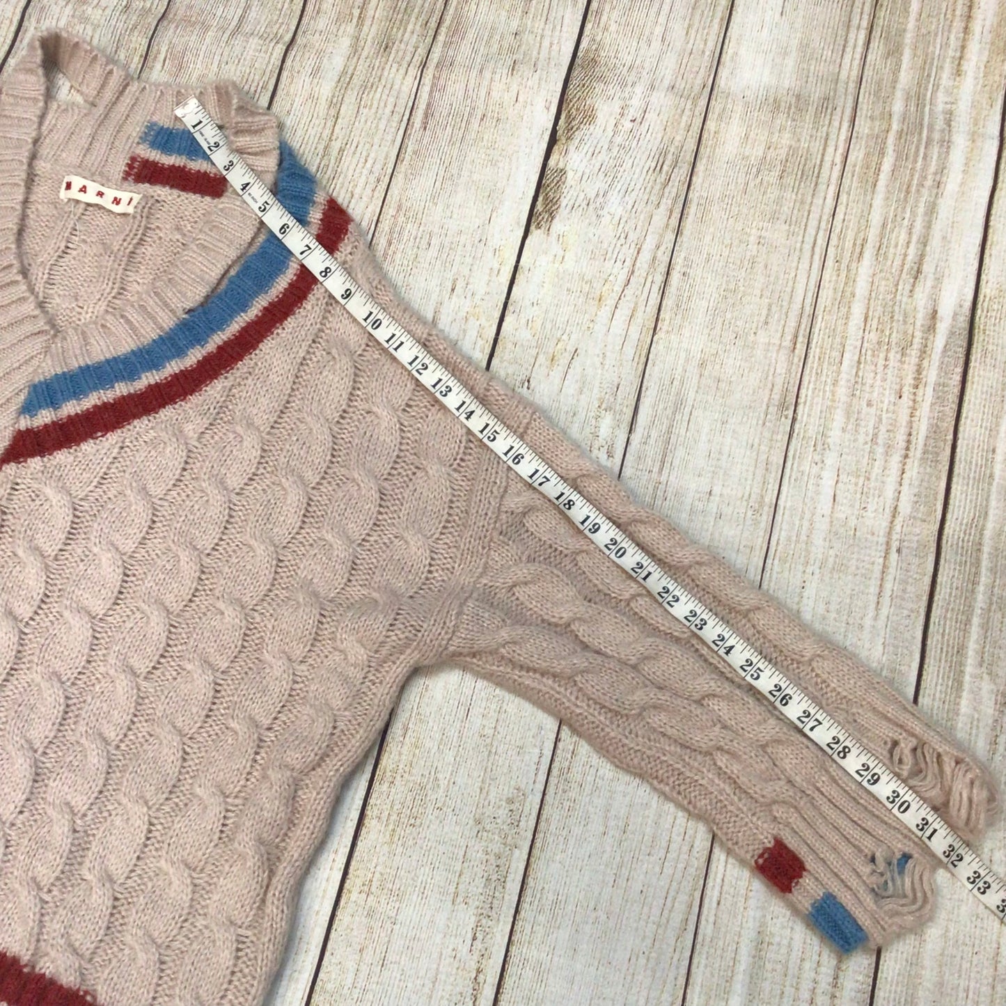 Marni Pink Cable Knit Alpaca Wool Asymmetrical Distressed Jumper Size Ch52