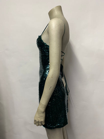 Zara Green Sequin Spaghetti Strap Mini Dress XS BNWT