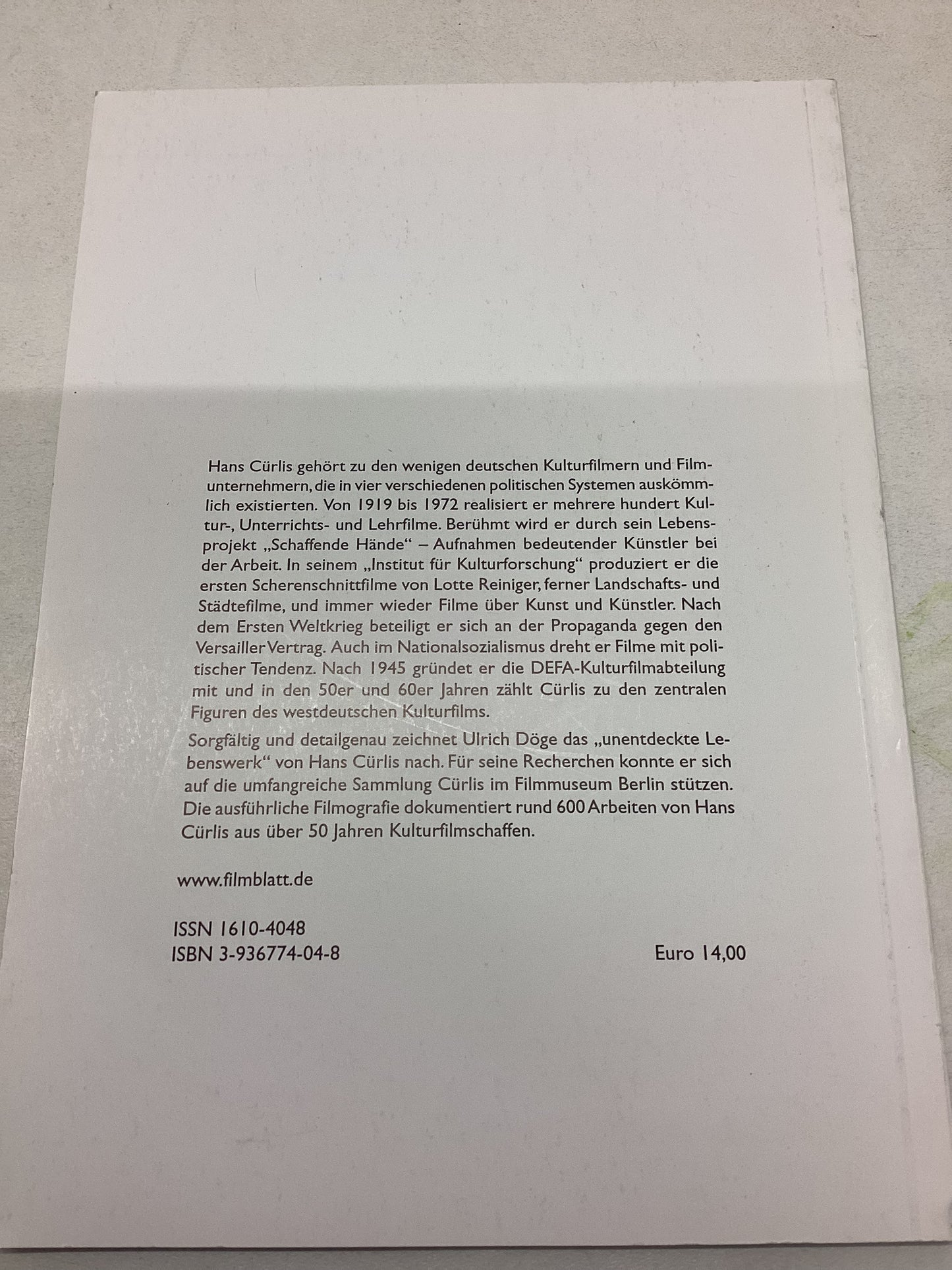 Kulturfilm Als Aufgabe Hans Curlis 1889 - 1982 Ulrich Doge