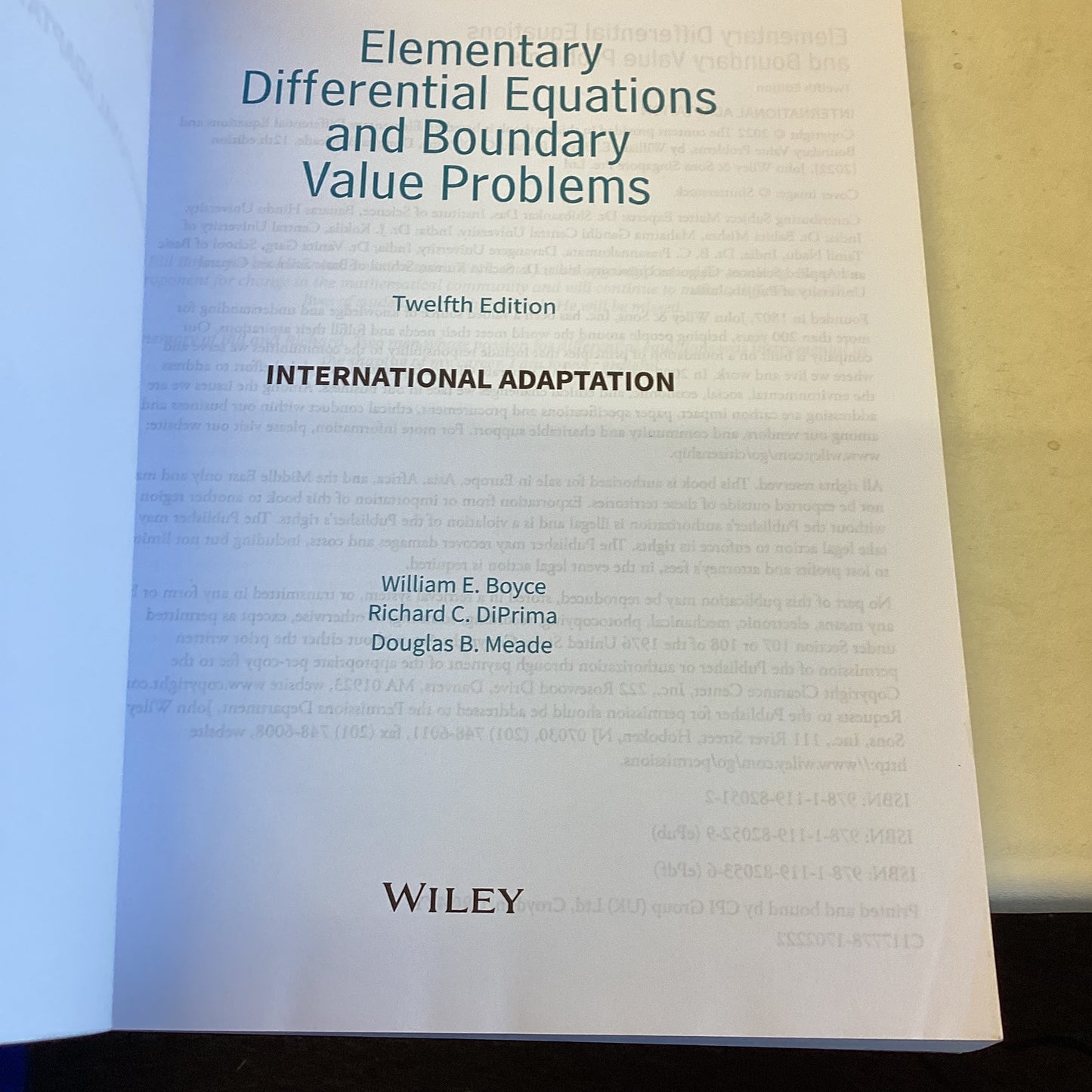 Elementary Differential Equations and Boundary Value Problems Twelfth Edition International Adaptation
