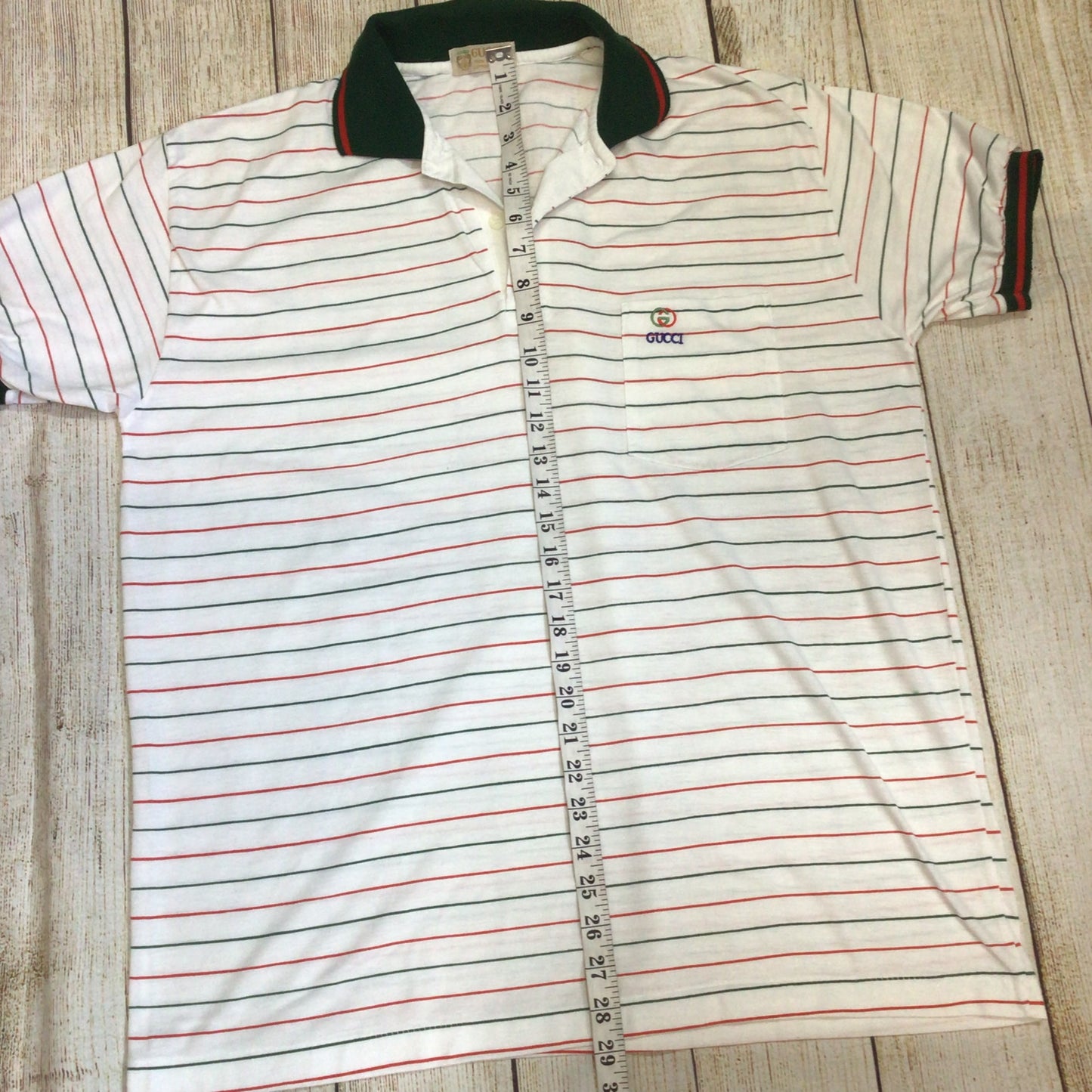 Vintage Gucci White Red Green Striped Cotton Polo Shirt Size Ch46 (approx.)