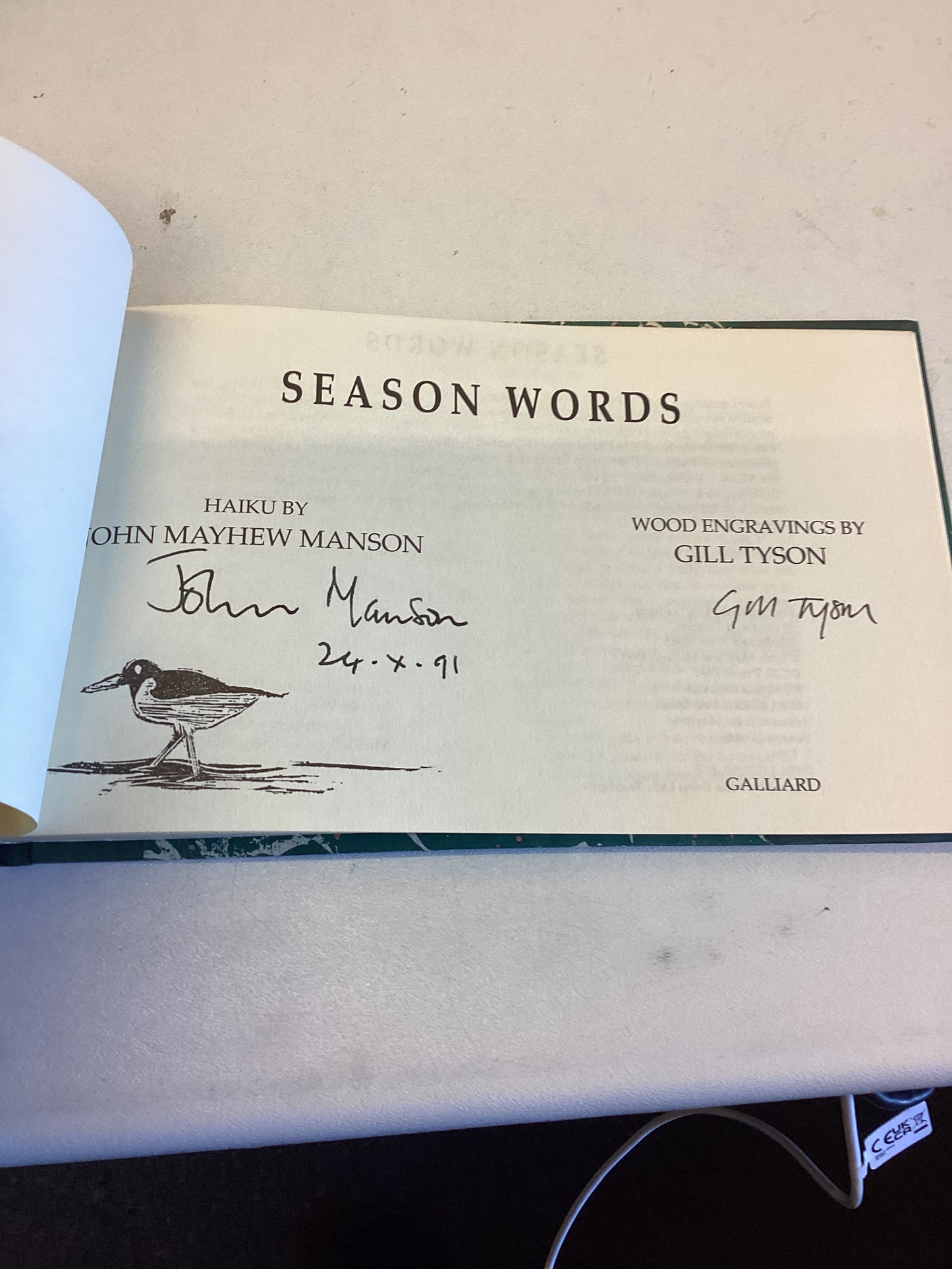 Season Words Haiku by John Mayhew Manson and Wood Engravings by Gill Tyson Signed by Both