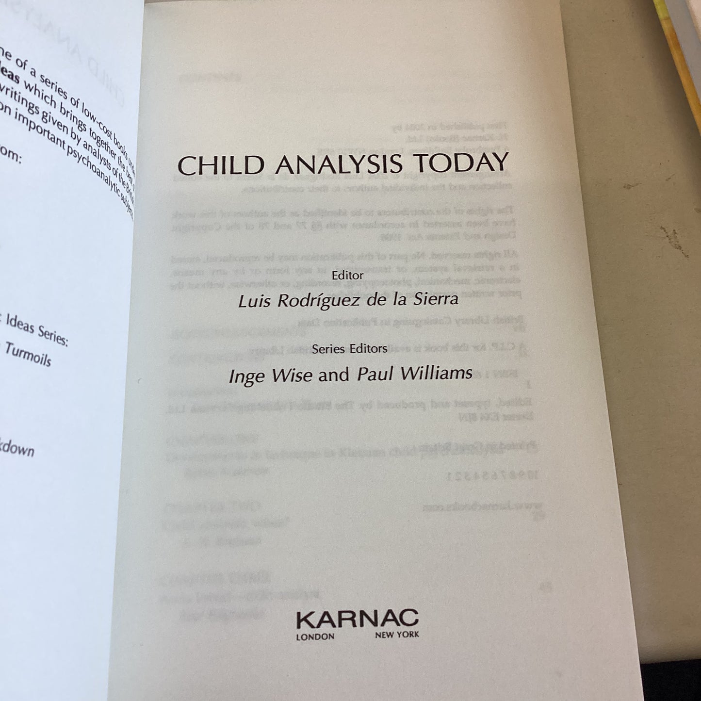 Child Analysis Today Edited By Luis Rodriquez de La Sierra