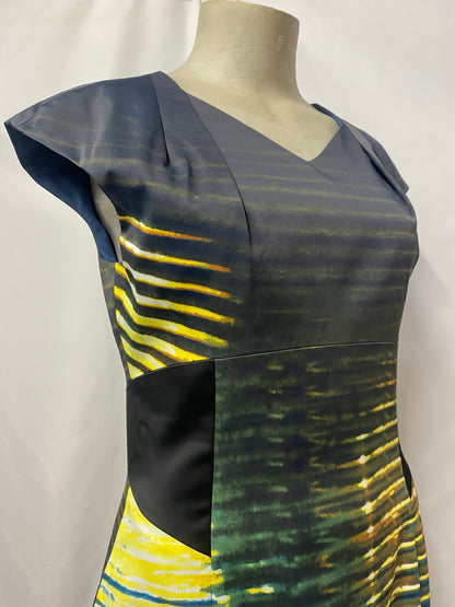 Karen Millen Multicolour Satin Fitted Bodycon Midi Dress 12