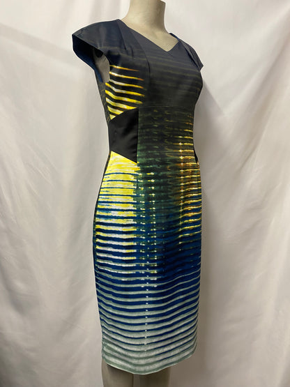 Karen Millen Multicolour Satin Fitted Bodycon Midi Dress 12