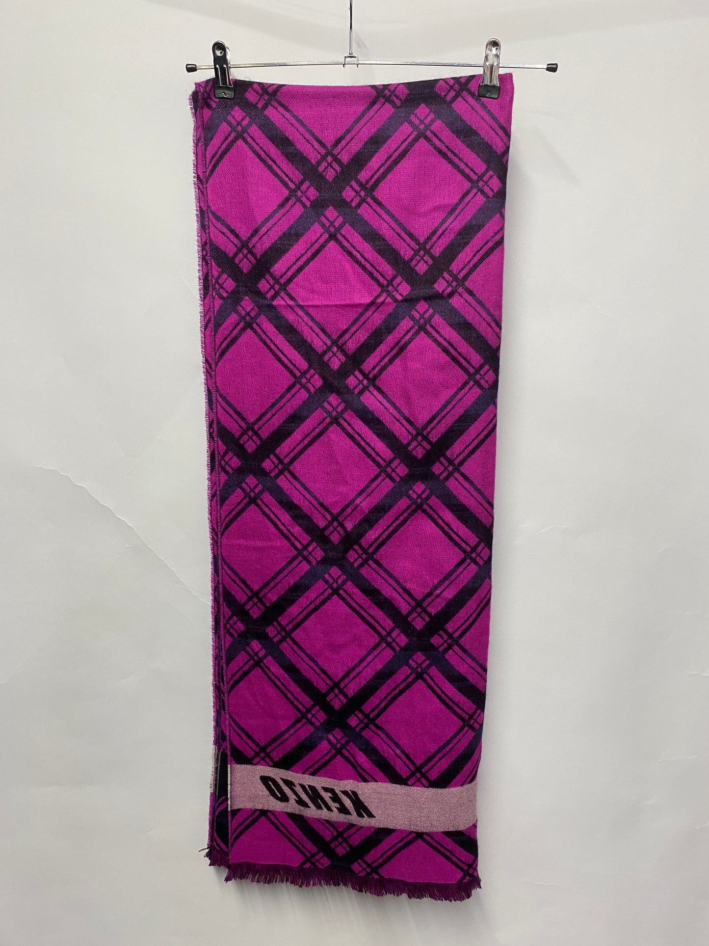 Kenzo Pink and Black Check Silk and Wool Blend Scarf