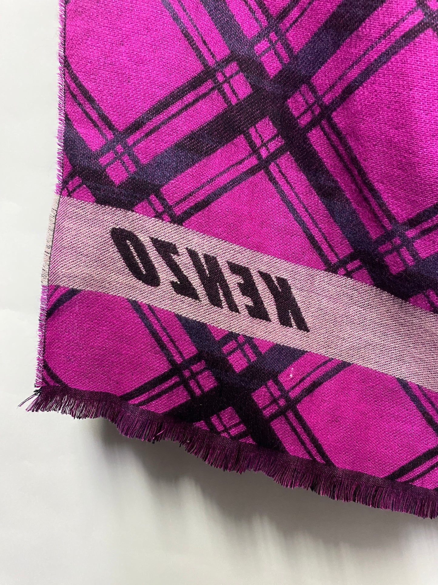 Kenzo Pink and Black Check Silk and Wool Blend Scarf