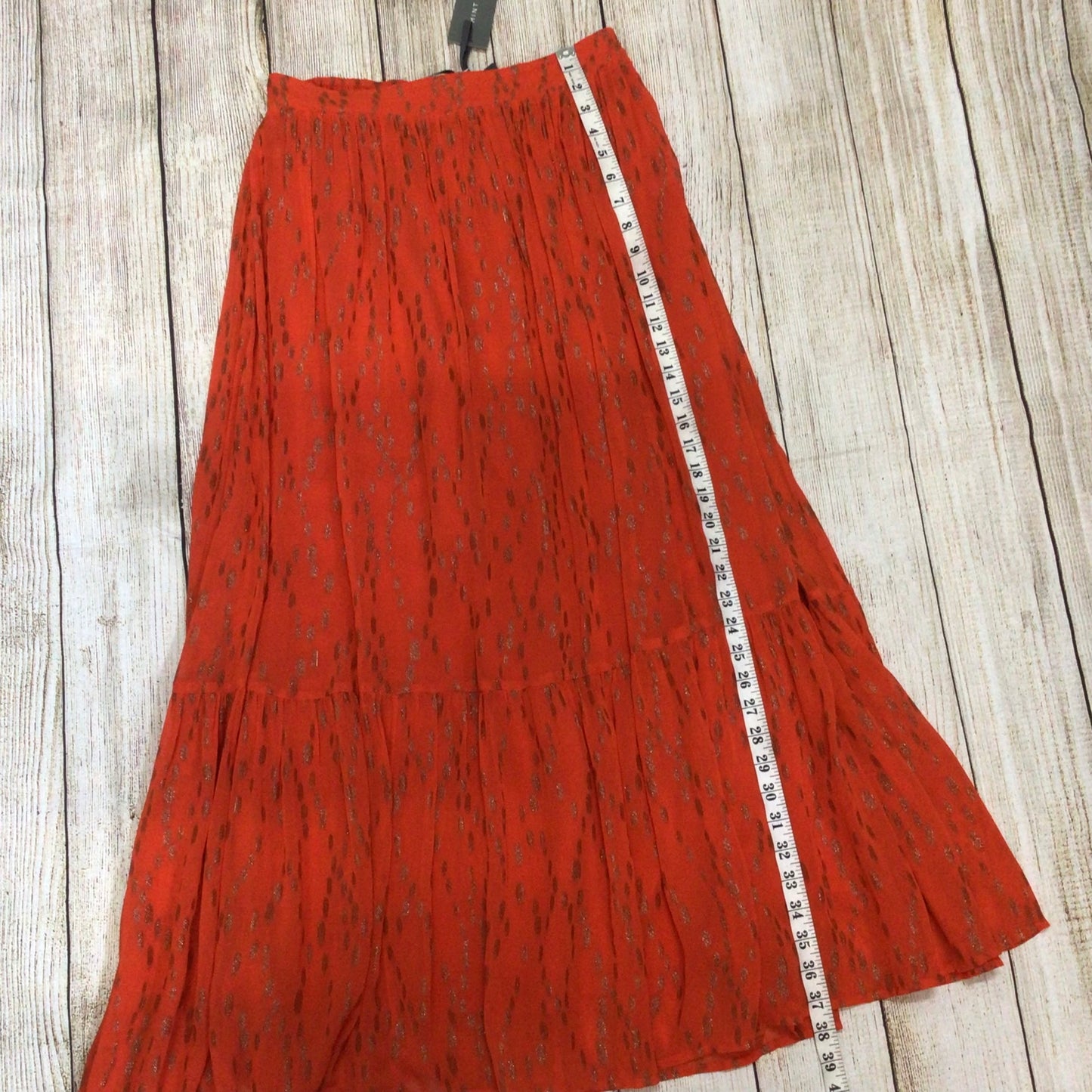 BNWT Mint Velvet Orange Metallic Dobby Boho Bardot Top & Maxi Skirt Size M