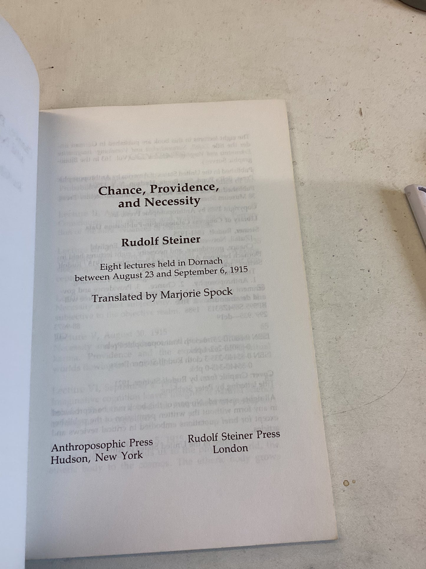 Chance Providence and Necessity Rudolf Steiner