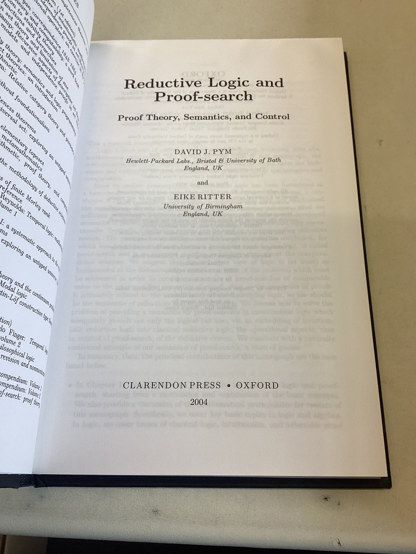 Reductive Logic and Proof-Search Proof Theory Semantics and Control Oxford Logic Guide 45