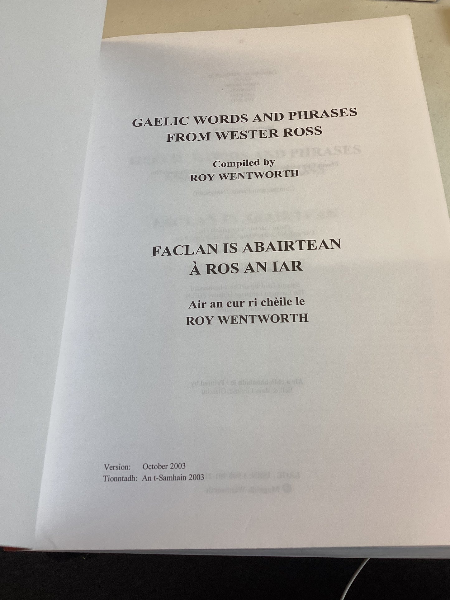 Gaelic Words and Phrases From Western Ross Faclan Is Abairtean A Ros An Iar