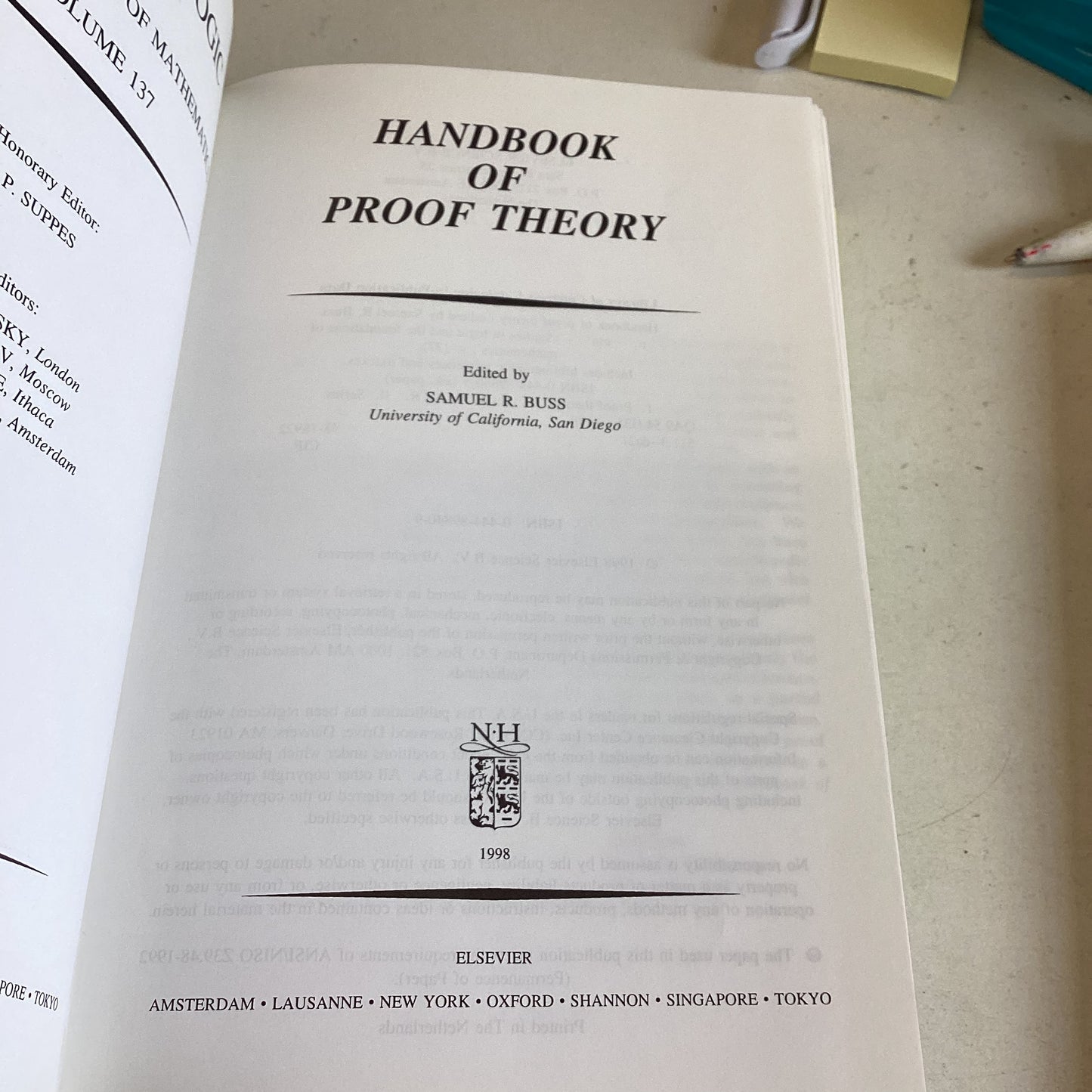 Handbook of Proof Theory Volume 137 Publisher Elsevier Editor Samuel R Buss