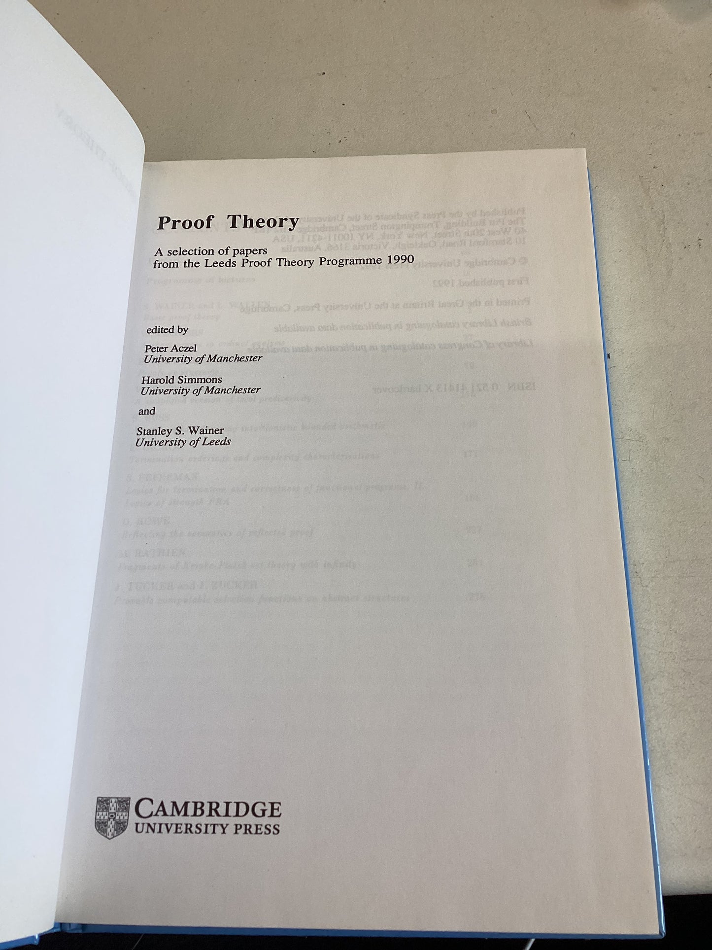 Proof Theory Peter Aczel Harold Simmons Stanley Wainer