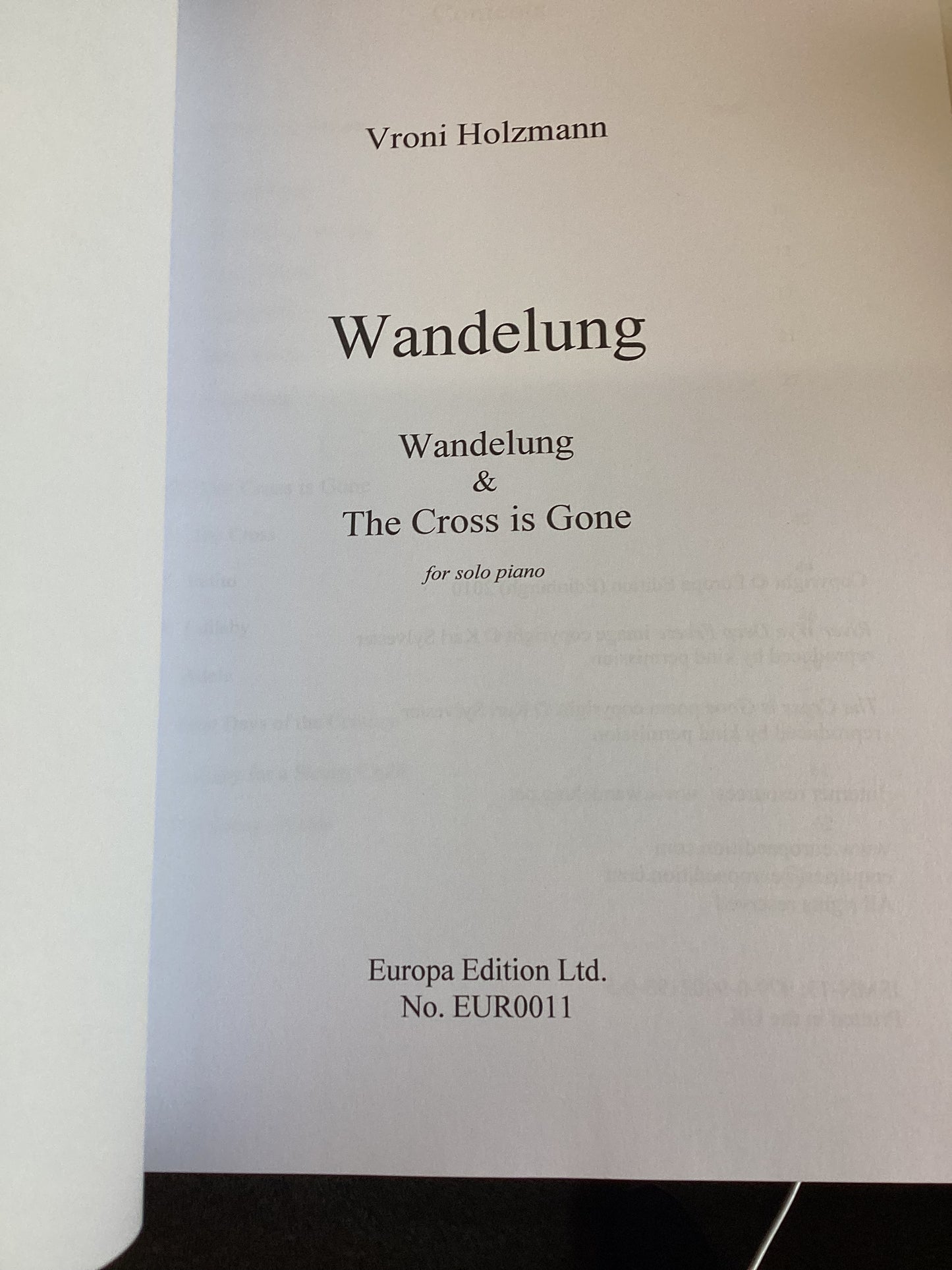 Vroni Holzmann Wandelung and The Cross Is Gone For Solo Piano