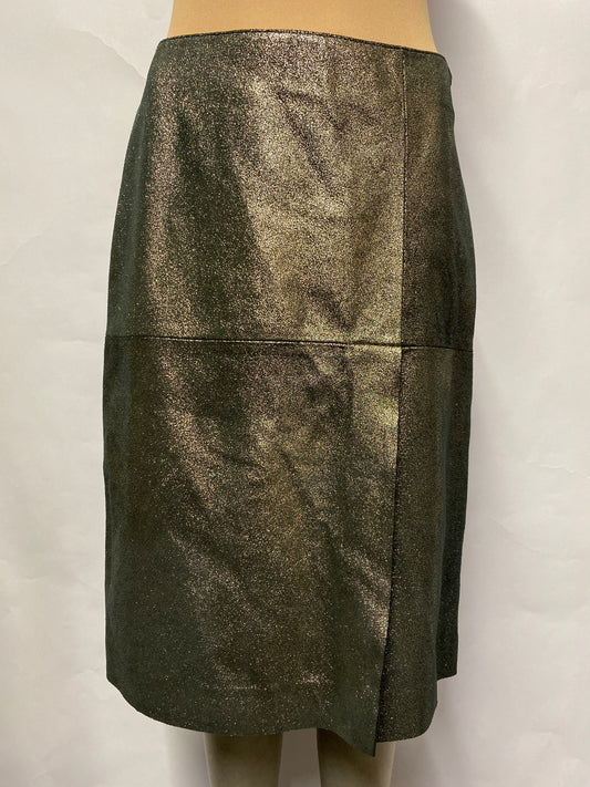 & Other Stories Gold Coated Leather Midi Slit Skirt 10 BNWT