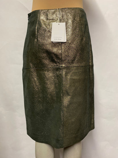 & Other Stories Gold Coated Leather Midi Slit Skirt 10 BNWT
