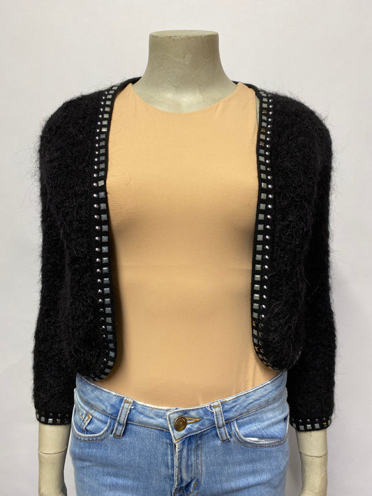 Sandro Black Mohair Studded Cropped Cardigan Small