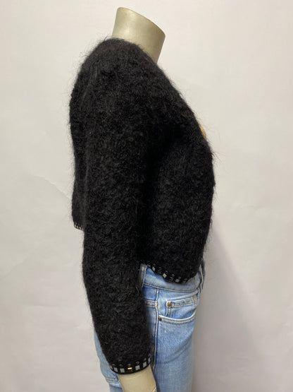 Sandro Black Mohair Studded Cropped Cardigan Small
