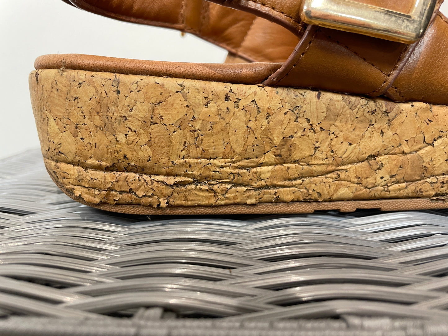Fitflop Tan Brown Leather & Cork Wedge Flat Sandals UK 6