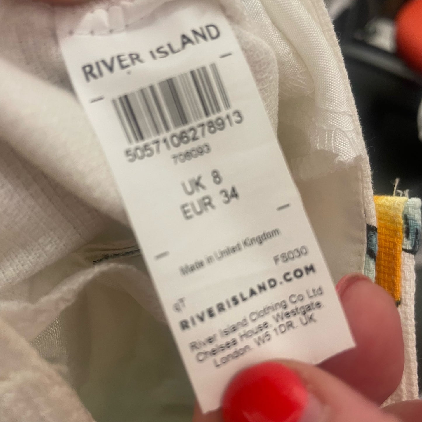 BNWT River Island Ladies Cream Cotton Rosa Trousers Size 8