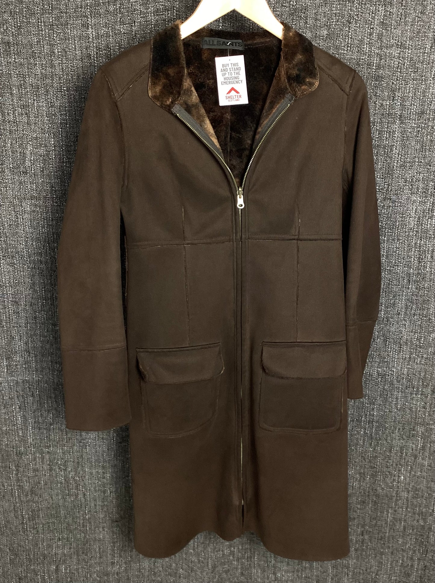 AllSaints Brown Shearling Style Coat Small