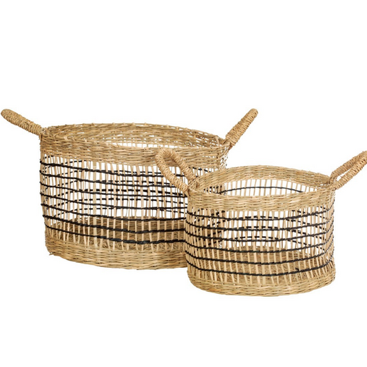 both seagrass baskets in the set of 2, one small & one larger