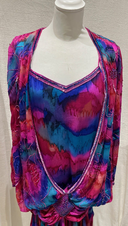 Vintage 1980s–90s Handmade 100% Silk Beaded Dress Size S