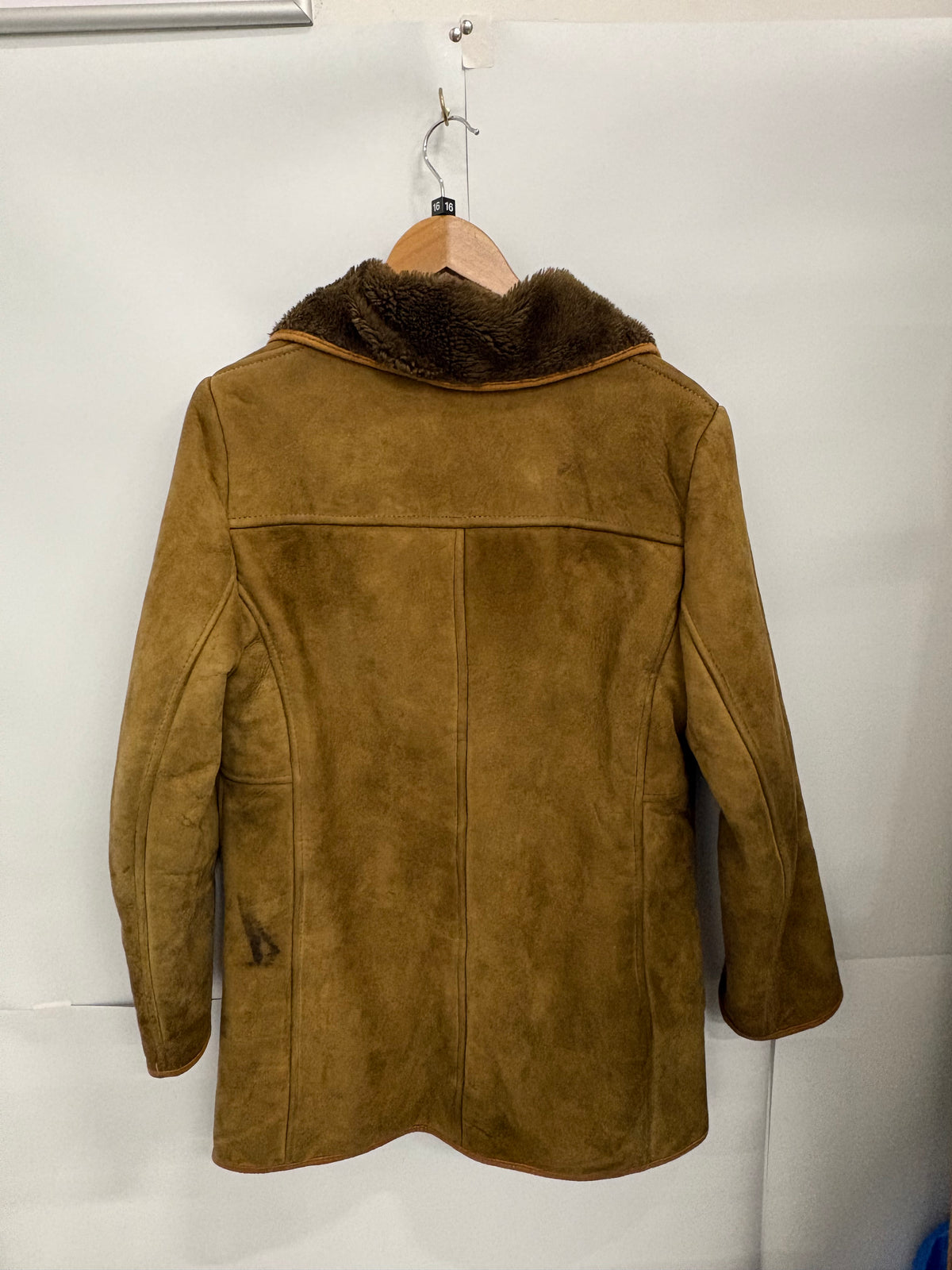 Vintage Debenhams Brown Womens Borg Suede Coat Size 12