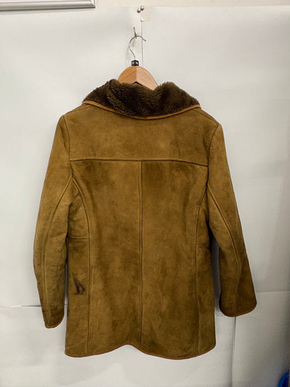 Vintage Debenhams Brown Womens Borg Suede Coat Size 12