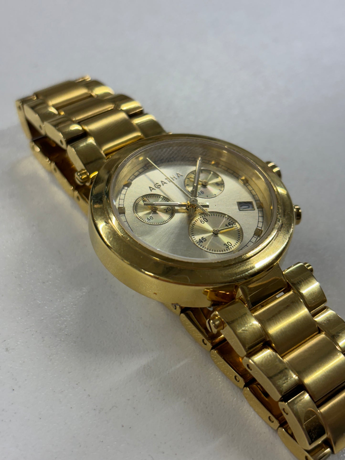 Agatha Gold Stainless Steel Chronograph Watch 34mm (untested)