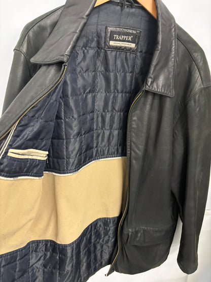 Vintage Trapper Venturo Mens Black Leather Coat Size 40