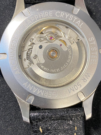 Archimede Pilot Sapphire Crystal Automatic Wrist Watch with Black Leather Strap