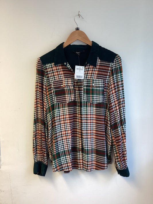 Next, Button Up Plaid, Green Orange White Red, Size 12, New With Tags, Autumn