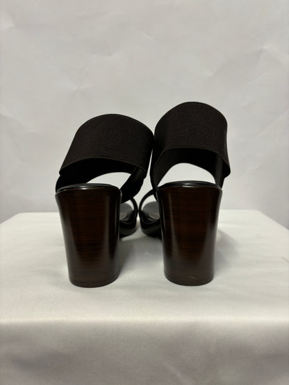 NR Rapisardi Brown and Black Leather Elasticated Block Heel Sandals 5