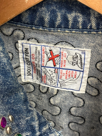 Vintage Acid-Wash Embroidered Womens Denim Jacket Size L/XL