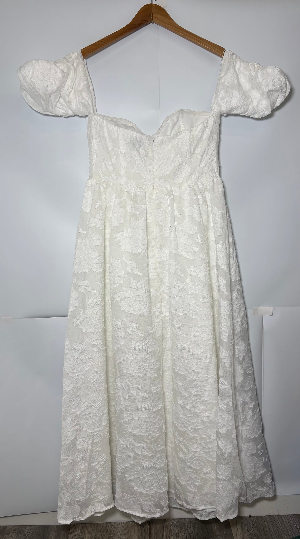 Nobody's Child White Off Shoulder Verna Midi Bridal Dress Size 12