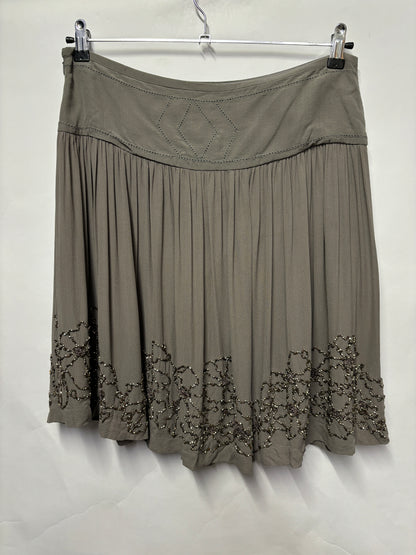 Jigsaw Grey A-line Beaded Skirt Medium