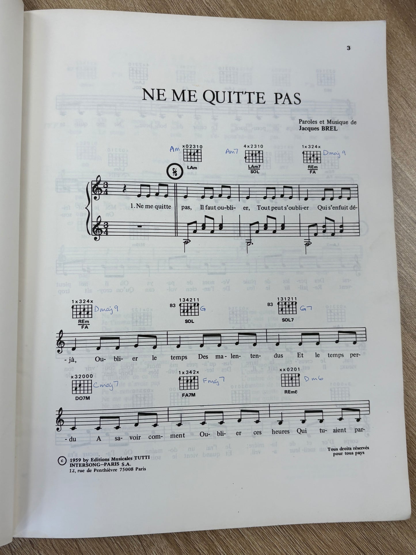 Special Guitare Sheet Music Book by Jacques Brel