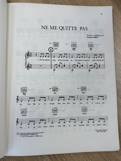 Special Guitare Sheet Music Book by Jacques Brel