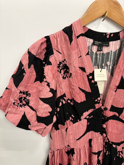 Nobody's Child Pink/Black Floral Buttoned Midi Dress Size 4 - BNWT